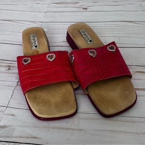 Vintage Brighton Red Leather Slide Sandals size 11